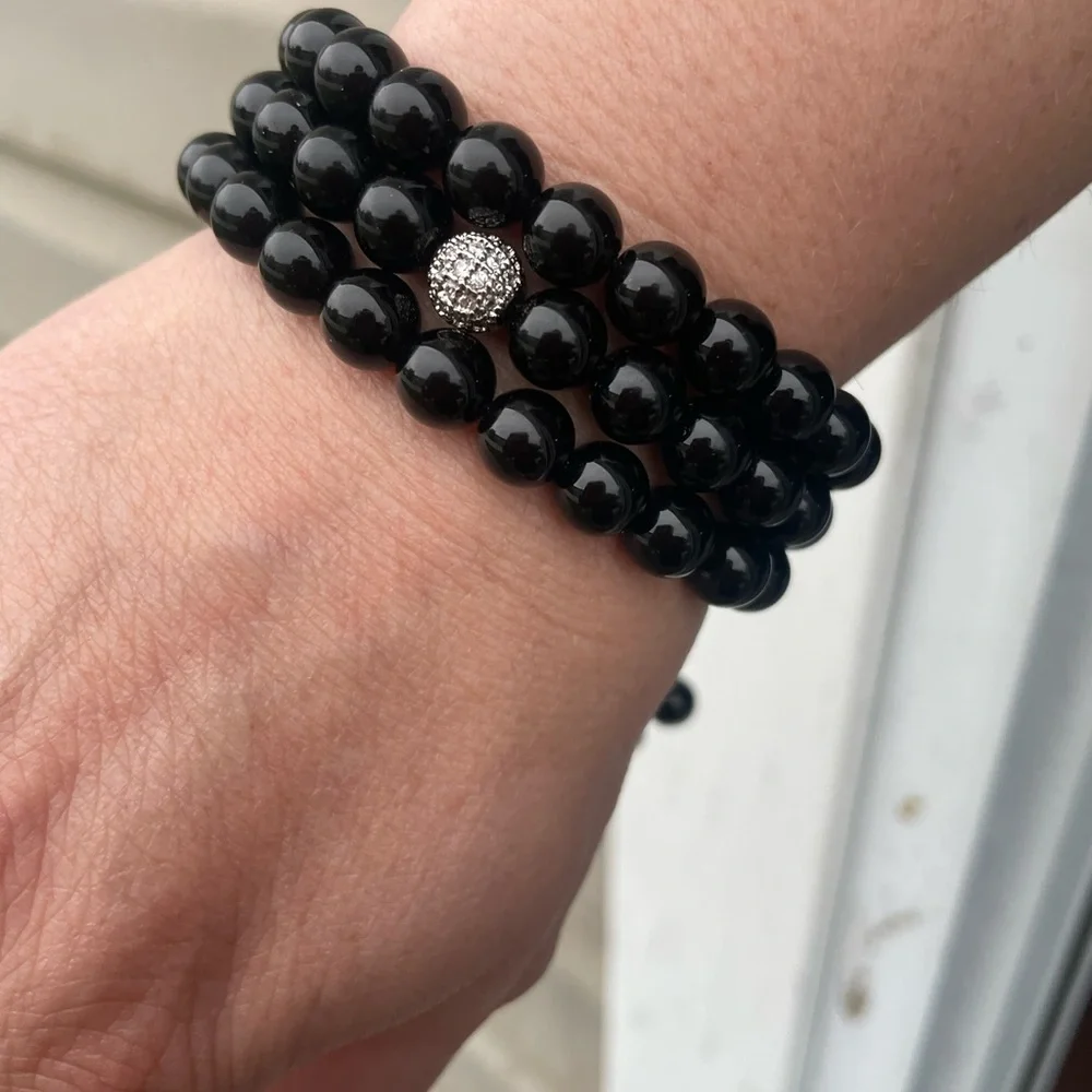Swarovski crystal Aura Black Beaded Bracelet set of 3 ❣️ - Picture 1 of 3